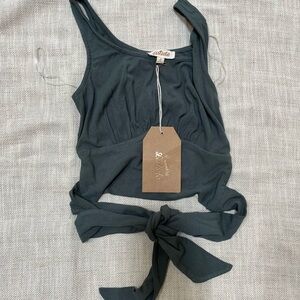 Women's Green Gray Tie-Front Top ** NWT **